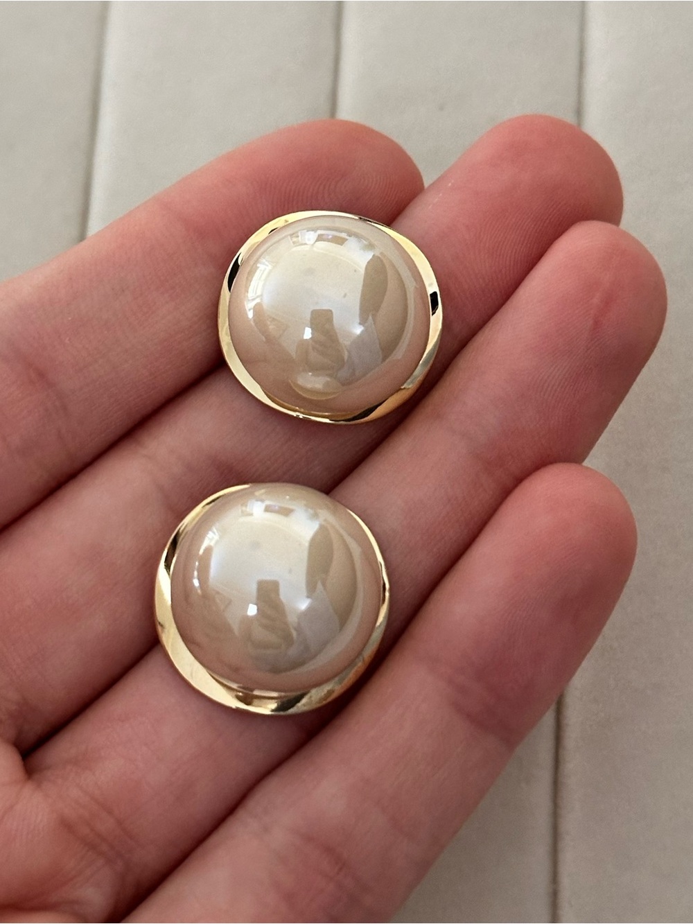 Vintage Pearl-Look Gold Button Earrings
